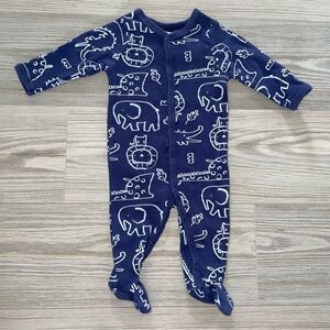 Sterling Baby Boys Sleep & Play Sleeper 3M Blue Animal Print Snap Footie